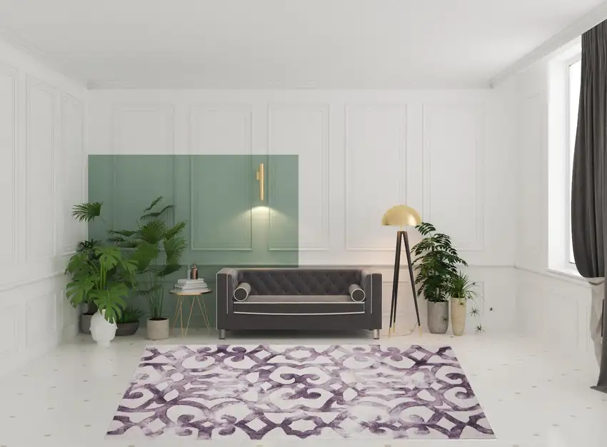 Ivory And Purple Wool Tufted Handmade Area Rug Photo 3
