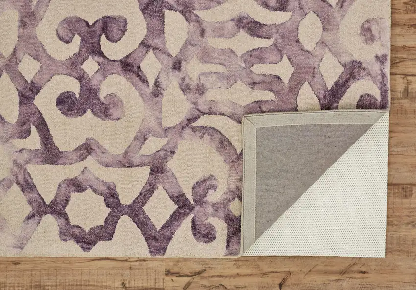 Ivory And Purple Wool Tufted Handmade Area Rug Photo 5