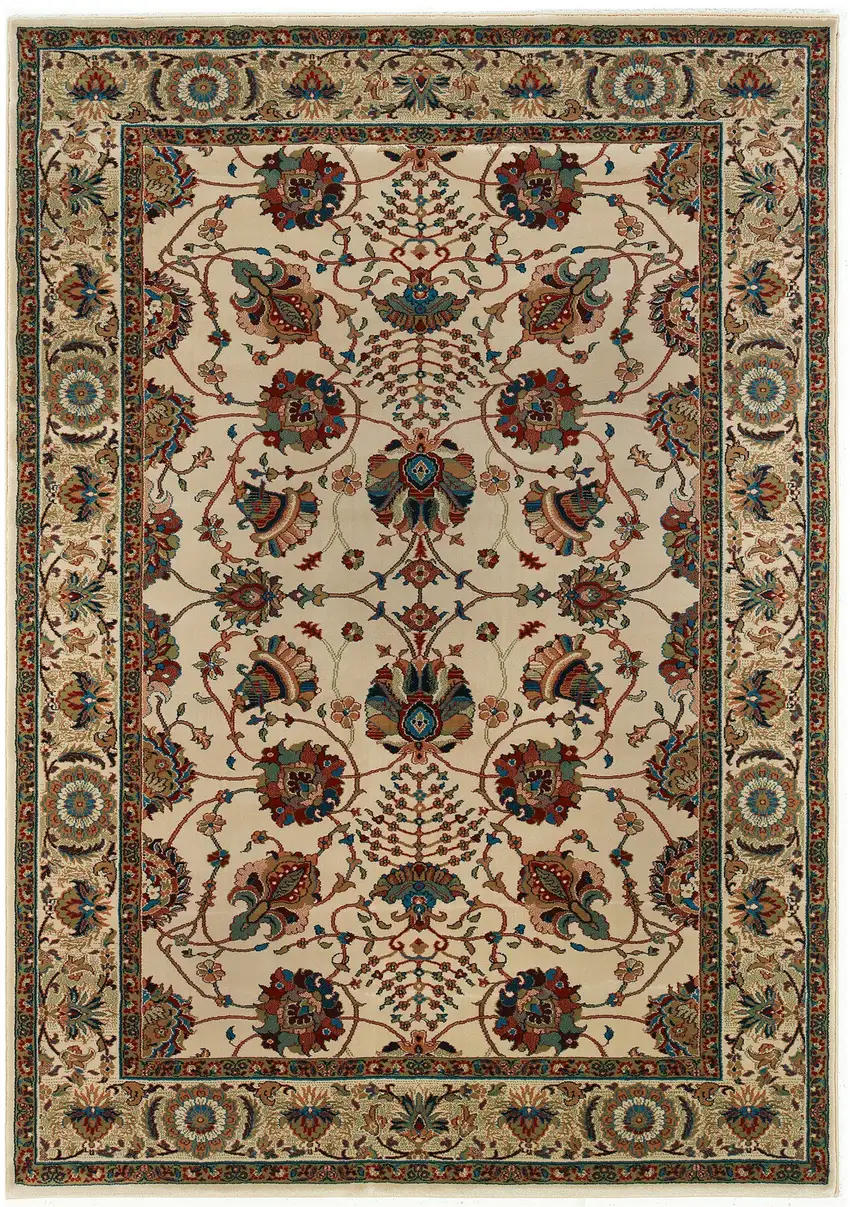 Ivory And Red Floral Area Rug Photo 3