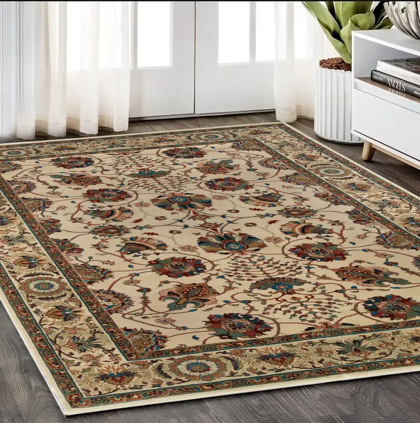 Ivory And Red Floral Area Rug Photo 1