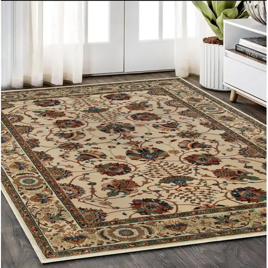 Ivory And Red Floral Area Rug Photo 1
