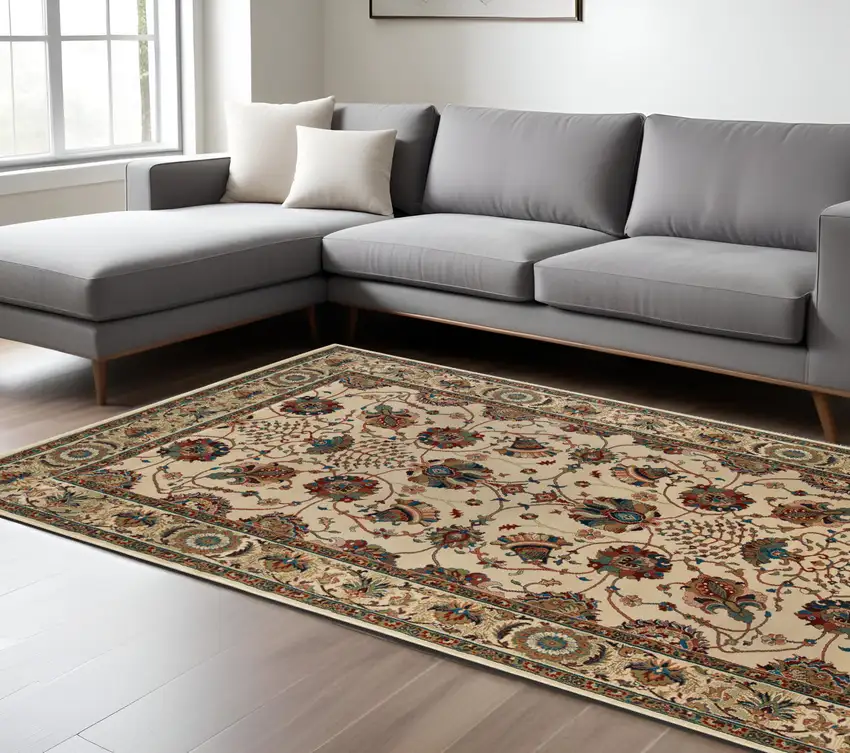 Ivory And Red Floral Area Rug Photo 1
