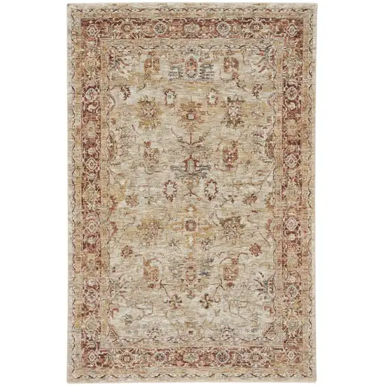 Ivory And Red Floral Distressed Area Rug Photo 2