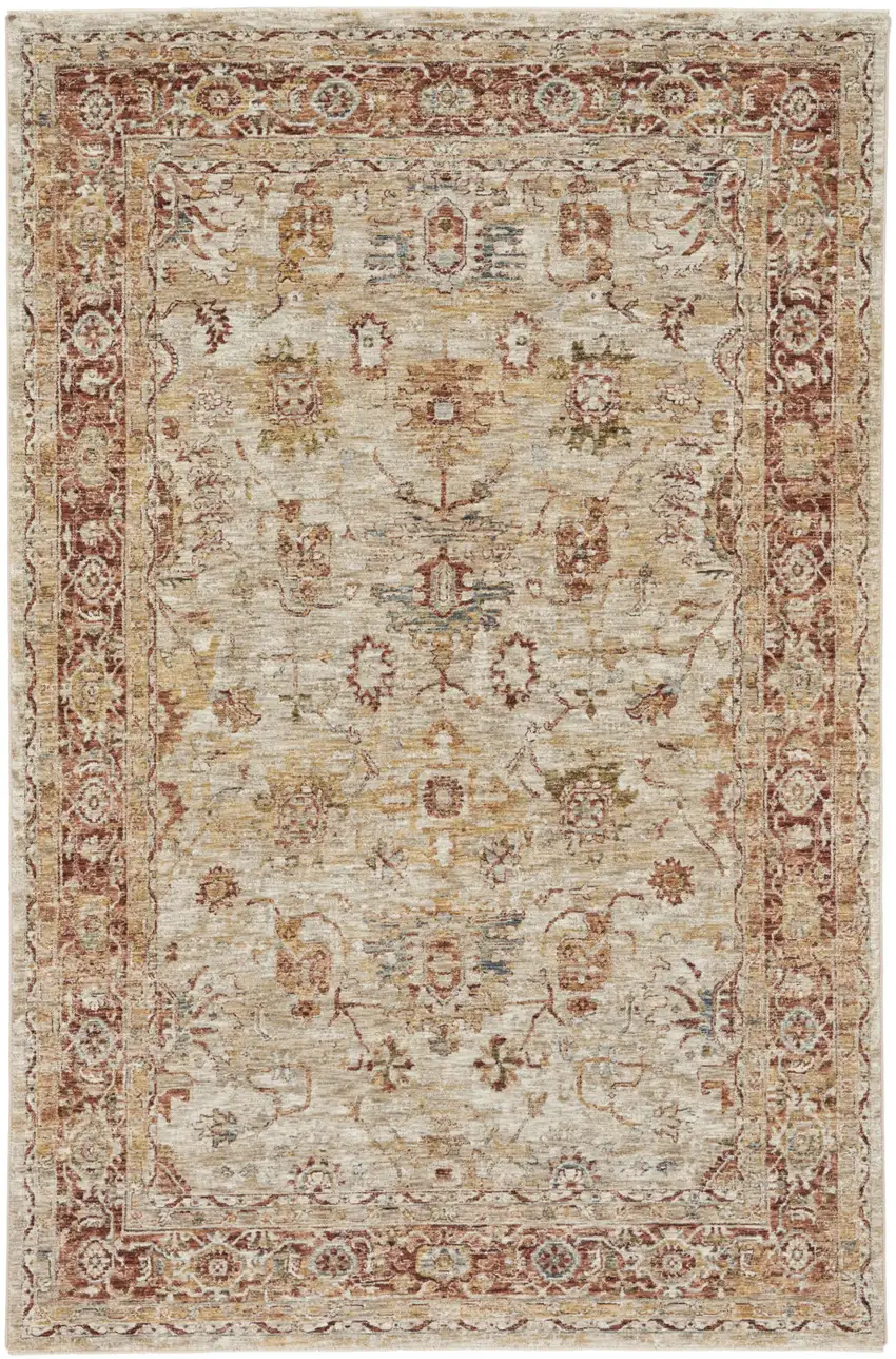 Ivory And Red Floral Distressed Area Rug Photo 2