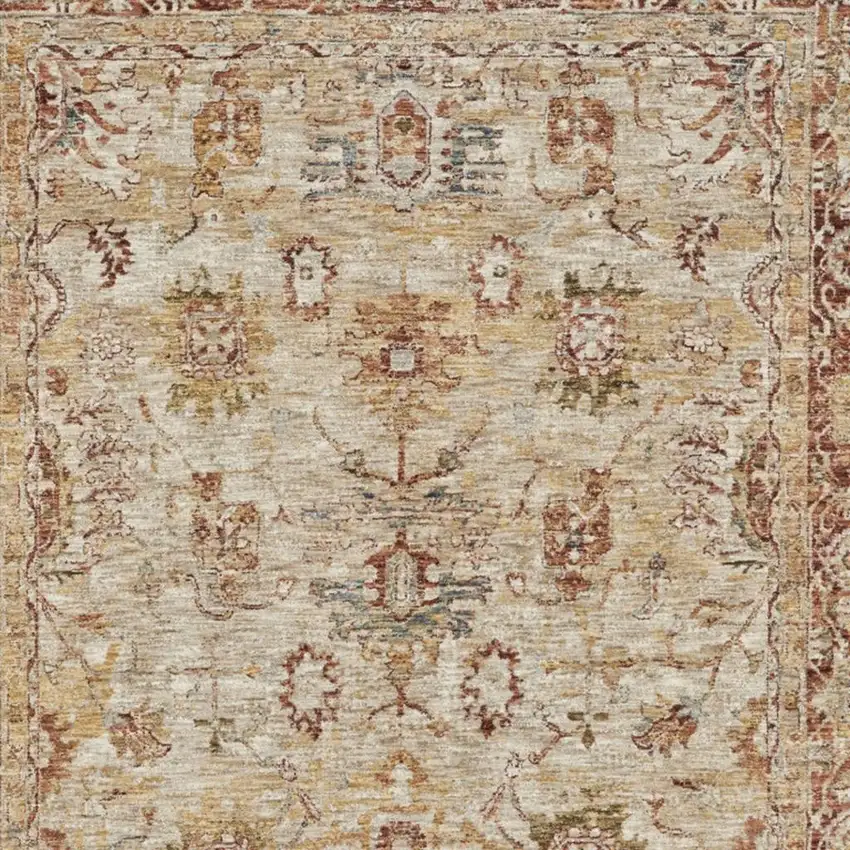 Ivory And Red Floral Distressed Area Rug Photo 3