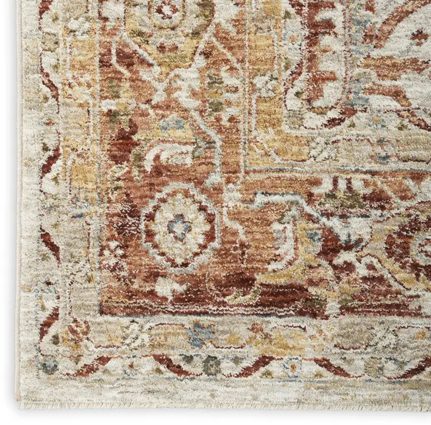 Ivory And Red Floral Distressed Area Rug Photo 9
