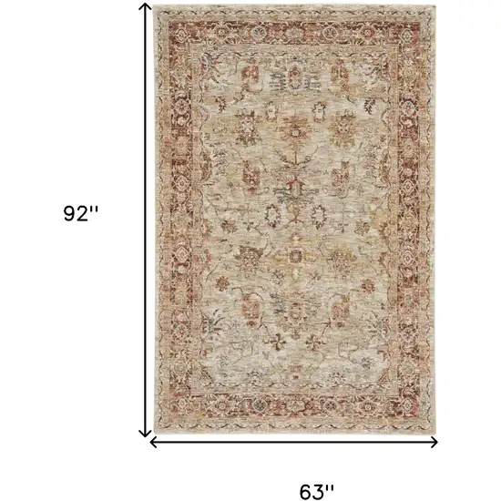 Ivory And Red Floral Distressed Area Rug Photo 3