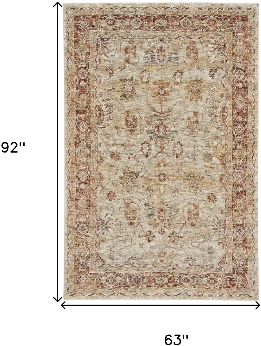 Ivory And Red Floral Distressed Area Rug Photo 3