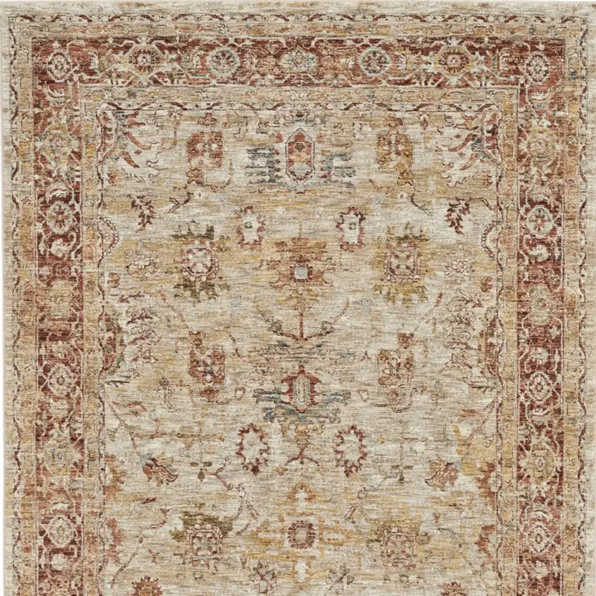 Ivory And Red Floral Distressed Area Rug Photo 7