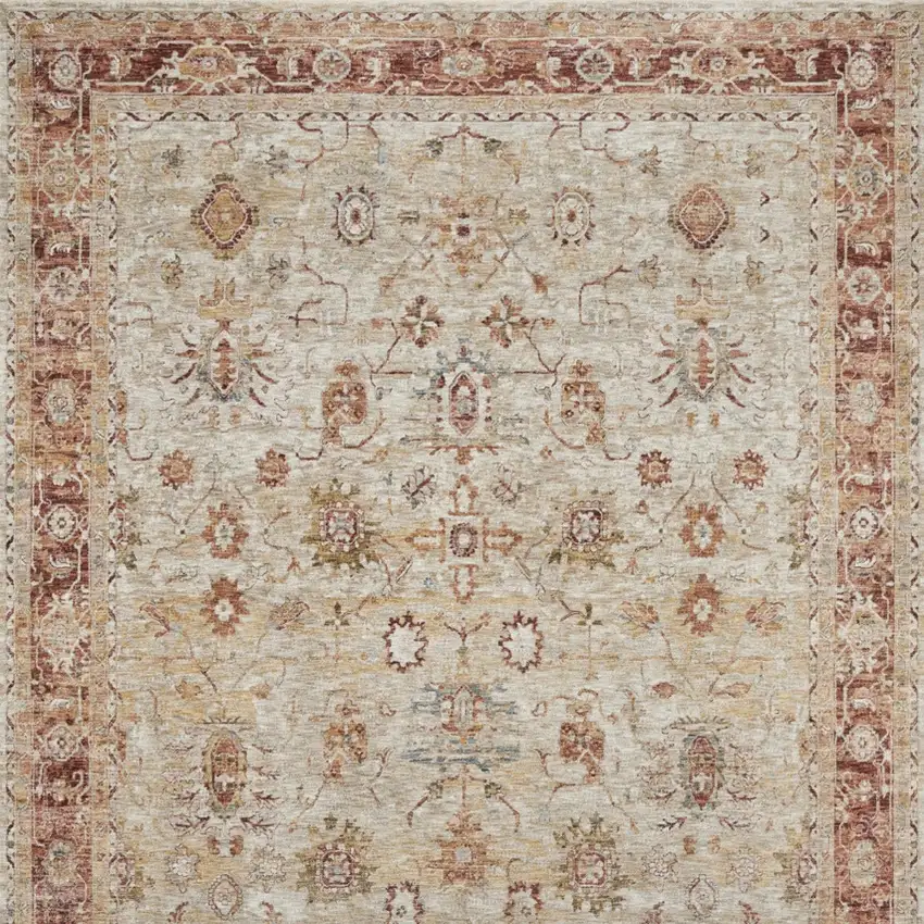 Ivory And Red Floral Distressed Area Rug Photo 8