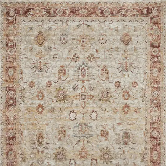 Ivory And Red Floral Distressed Area Rug Photo 8
