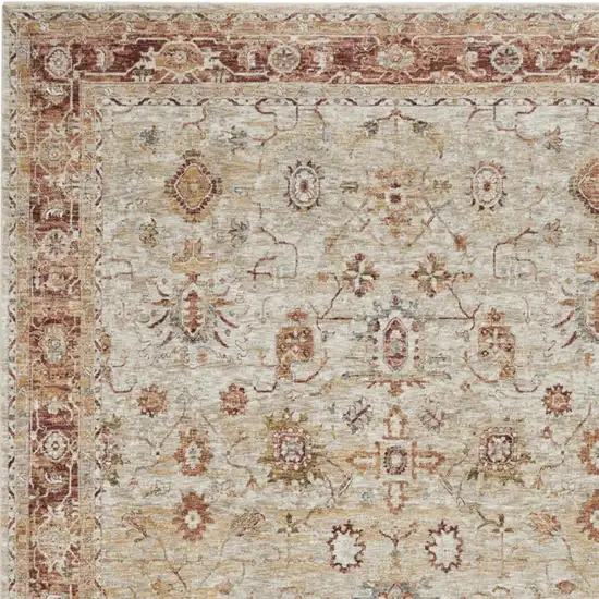 Ivory And Red Floral Distressed Area Rug Photo 3