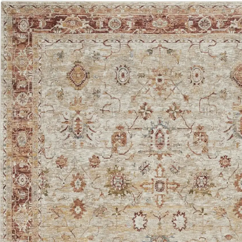 Ivory And Red Floral Distressed Area Rug Photo 3