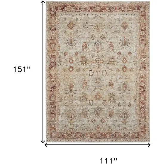 Ivory And Red Floral Distressed Area Rug Photo 3