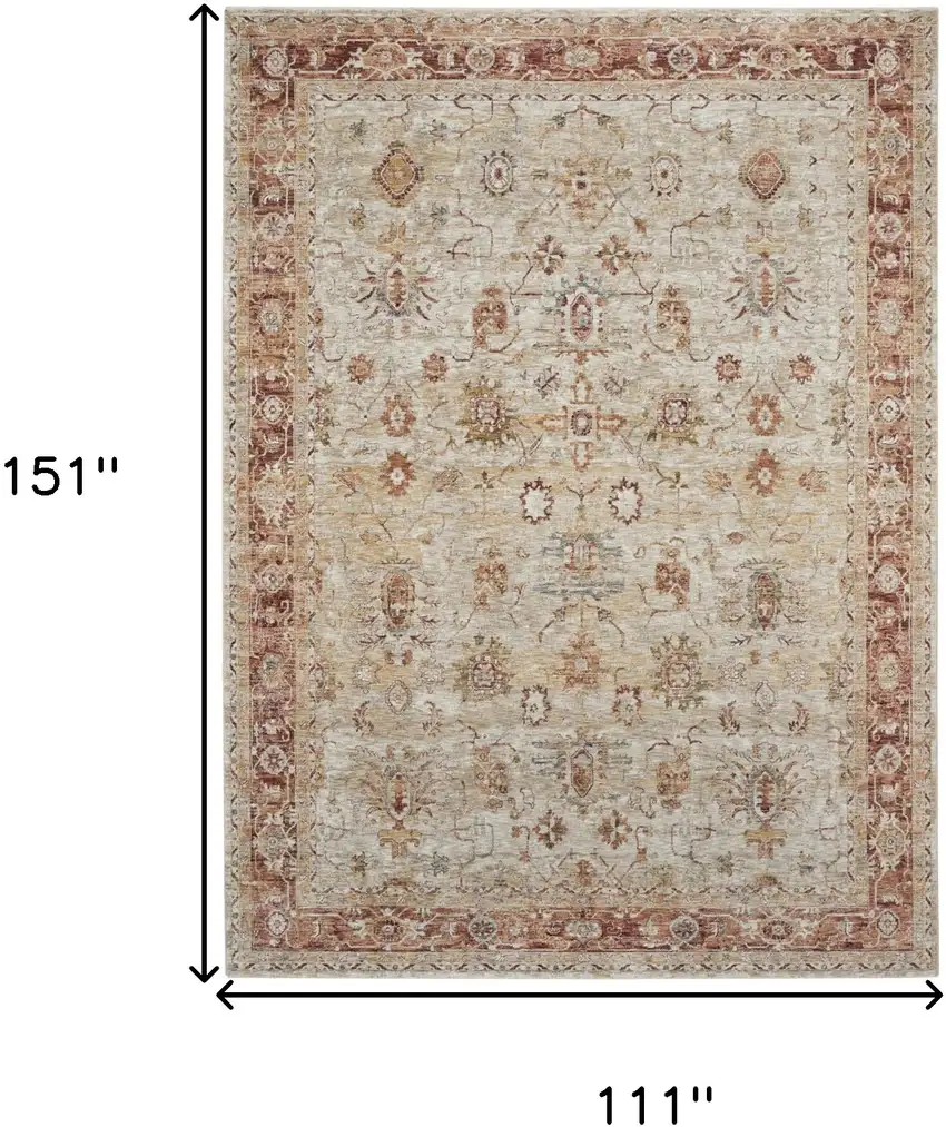 Ivory And Red Floral Distressed Area Rug Photo 3
