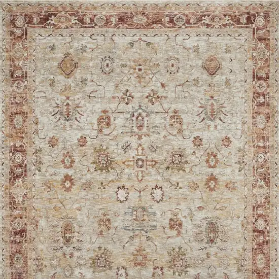 Ivory And Red Floral Distressed Area Rug Photo 4