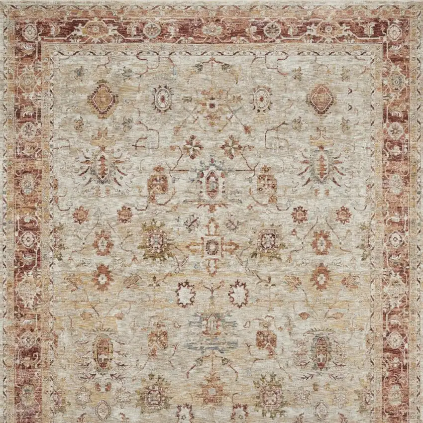 Ivory And Red Floral Distressed Area Rug Photo 4