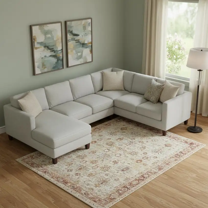 Ivory And Red Floral Distressed Area Rug Photo 1