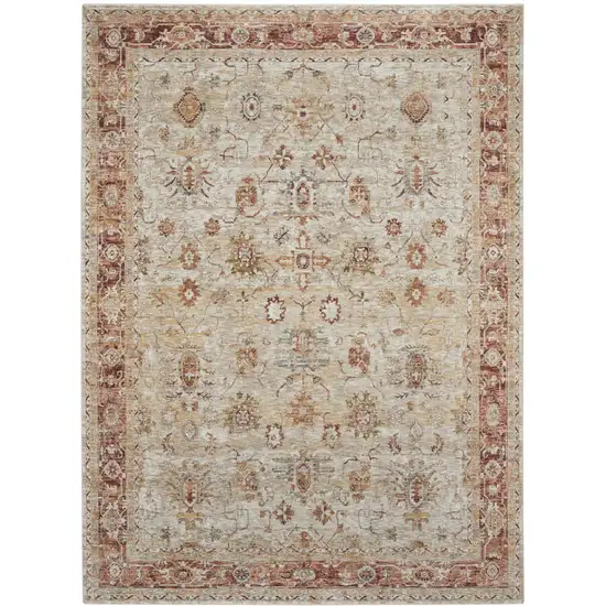 Ivory And Red Floral Distressed Area Rug Photo 2