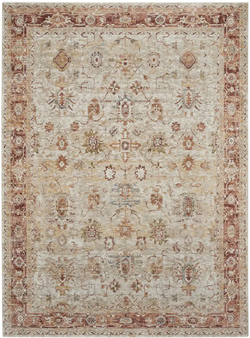 Ivory And Red Floral Distressed Area Rug Photo 2