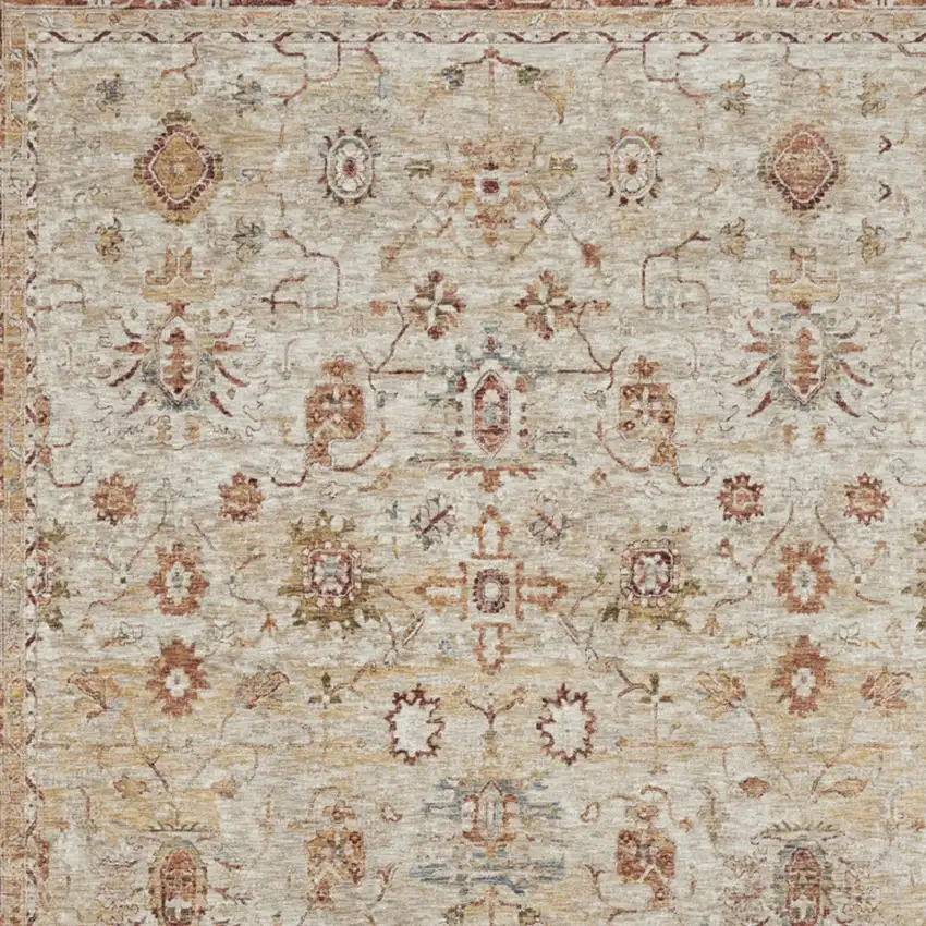Ivory And Red Floral Distressed Area Rug Photo 7