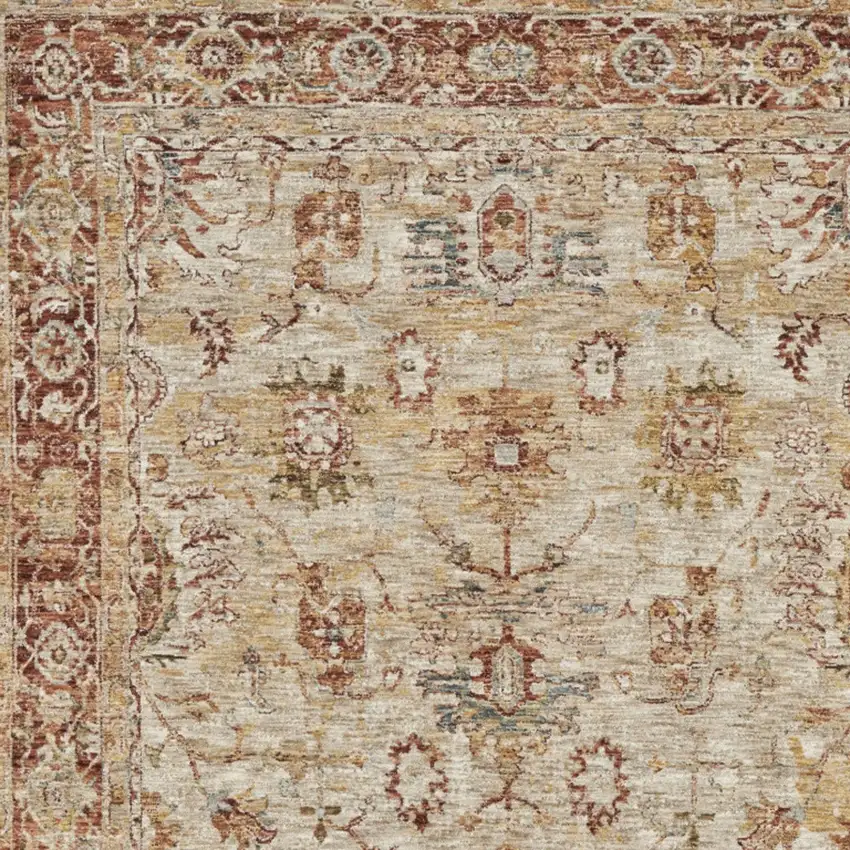 Ivory And Red Floral Distressed Area Rug Photo 8