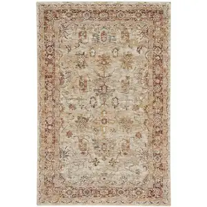 Photo of Ivory And Red Floral Distressed Area Rug