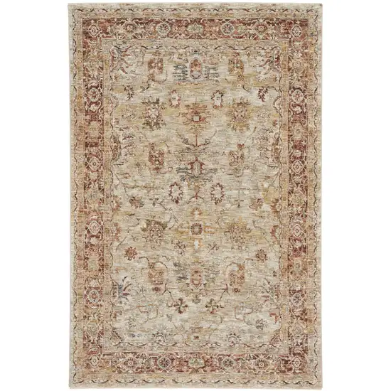 Ivory And Red Floral Distressed Area Rug Photo 2