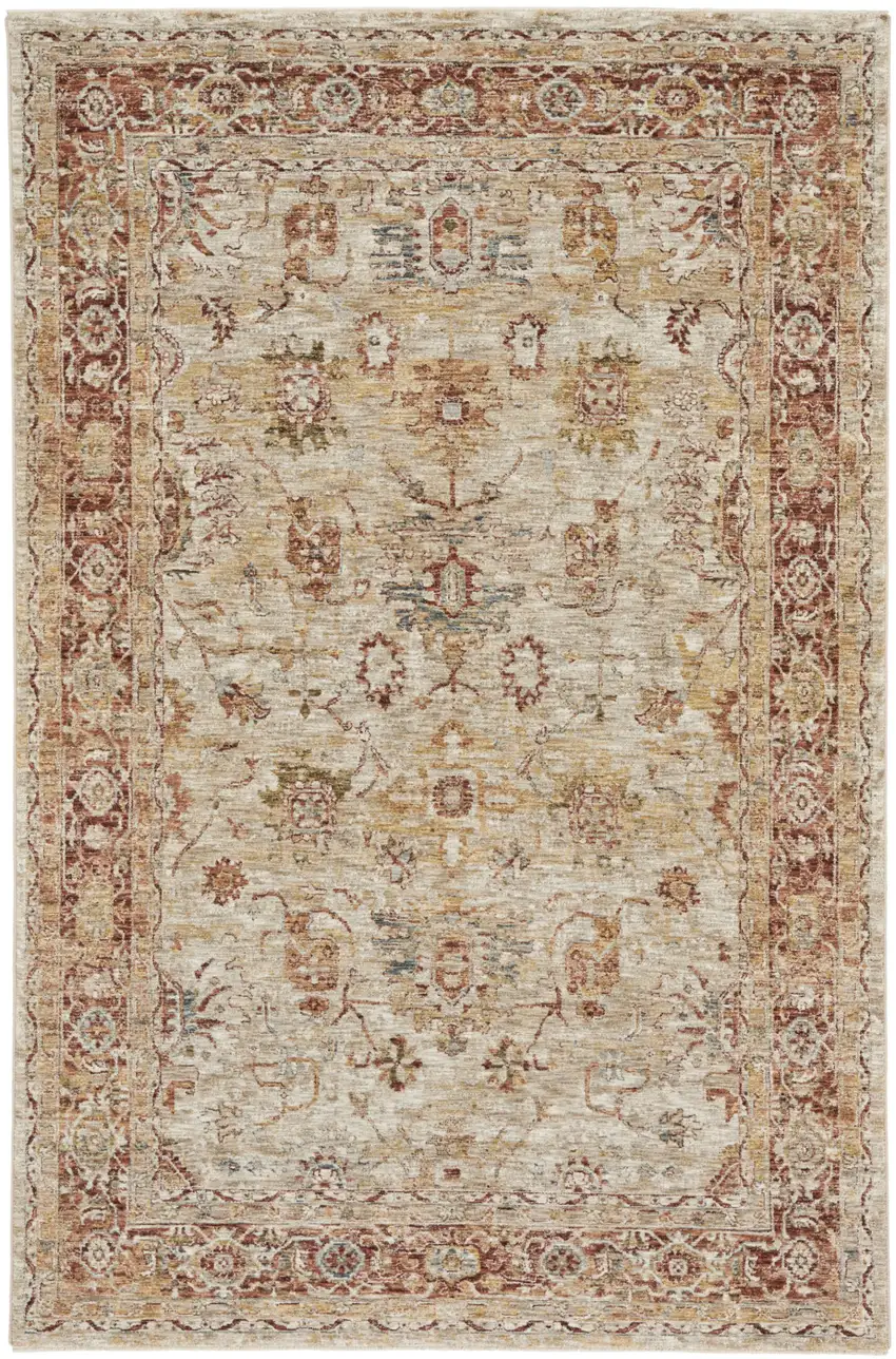 Ivory And Red Floral Distressed Area Rug Photo 2