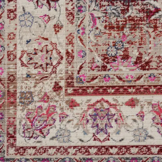 Ivory And Red Floral Distressed Area Rug Photo 7