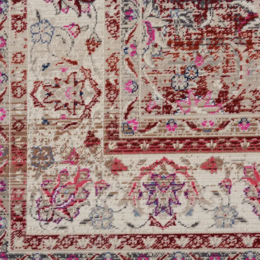 Ivory And Red Floral Distressed Area Rug Photo 7