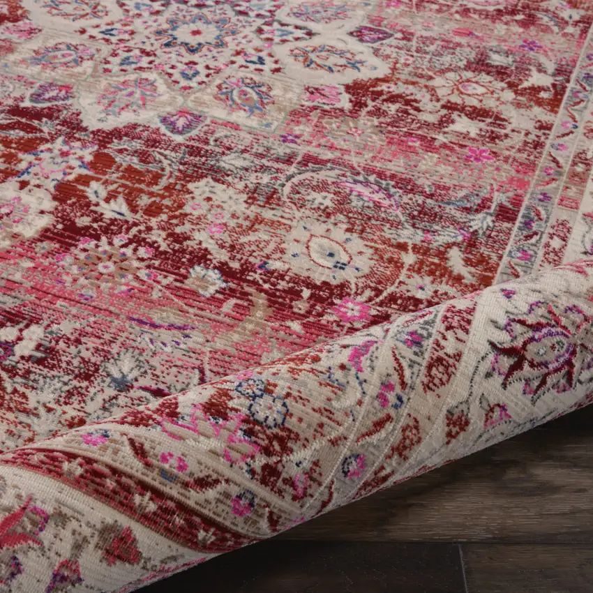 Ivory And Red Floral Distressed Area Rug Photo 7