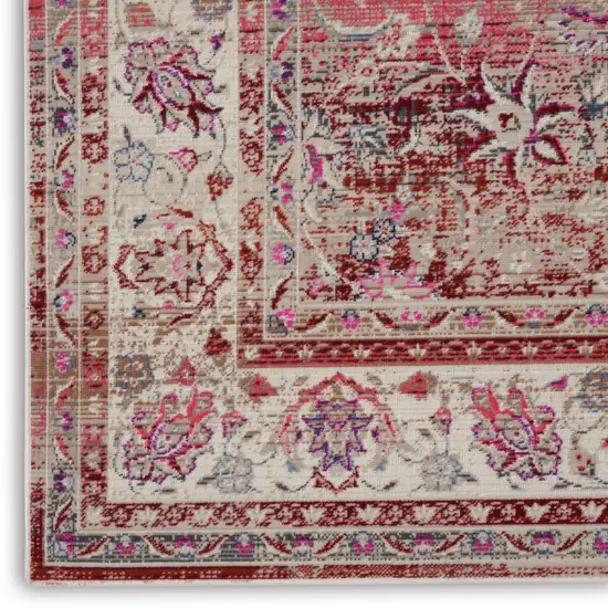 Ivory And Red Floral Distressed Area Rug Photo 7