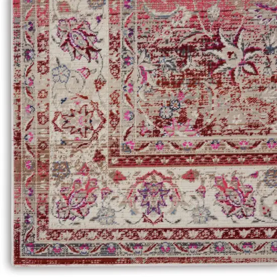 Ivory And Red Floral Distressed Area Rug Photo 3
