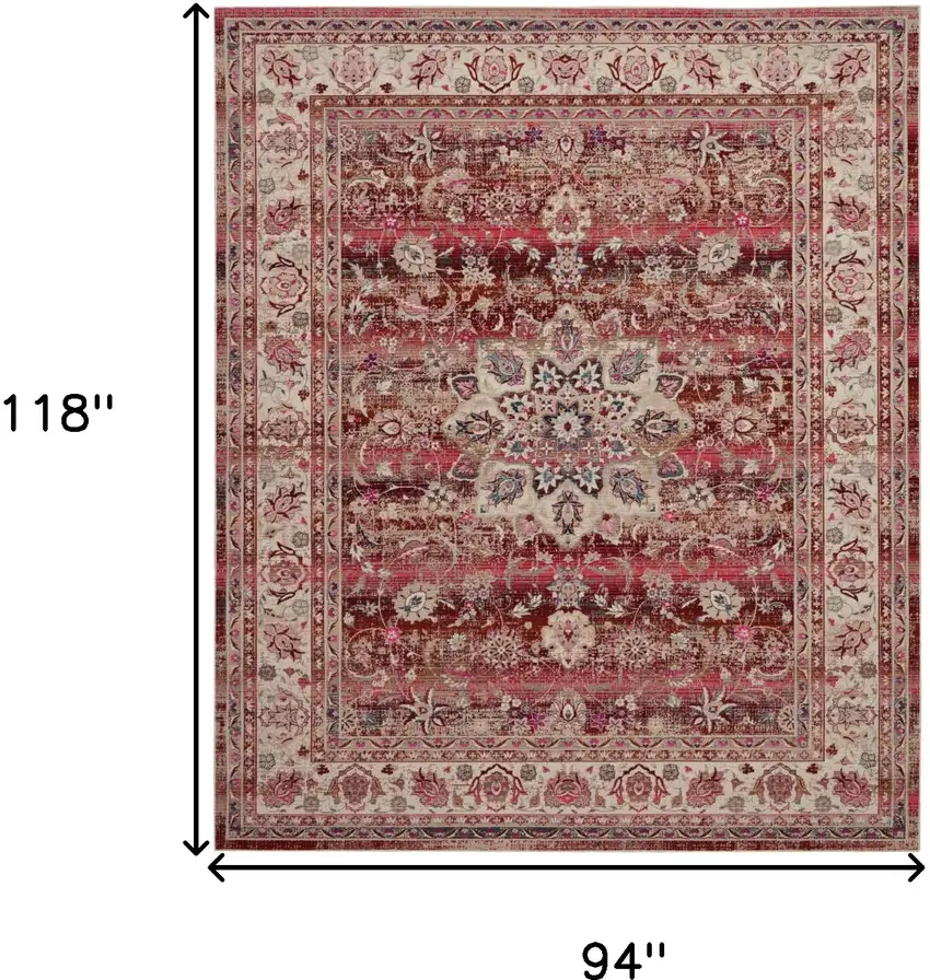 Ivory And Red Floral Distressed Non Skid Area Rug Photo 3