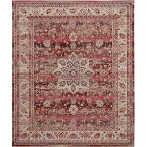 Photo of Ivory And Red Floral Distressed Non Skid Area Rug