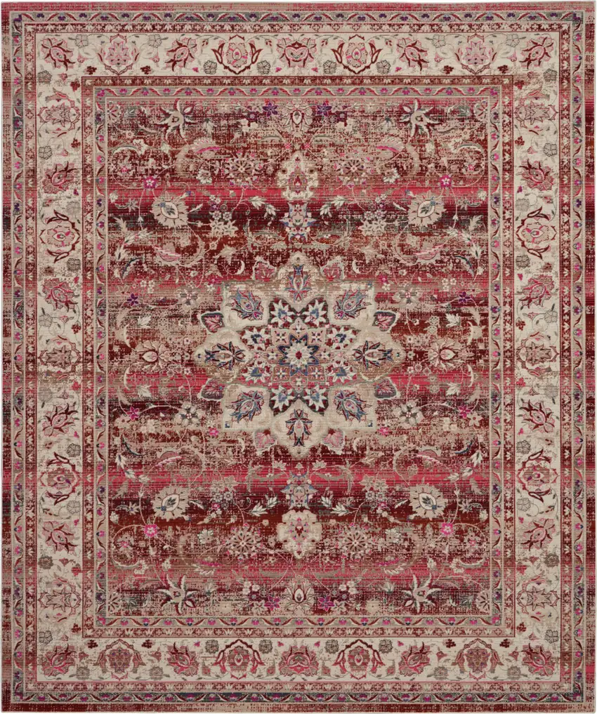 Ivory And Red Floral Distressed Non Skid Area Rug Photo 2