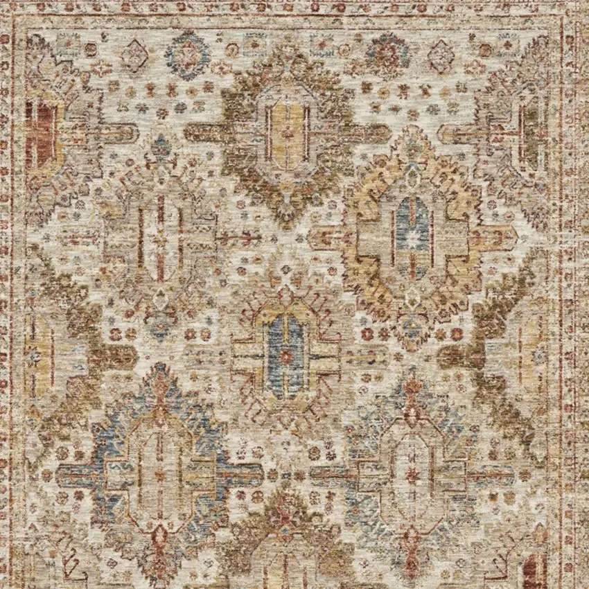 Ivory And Red Geometric Distressed Area Rug Photo 8