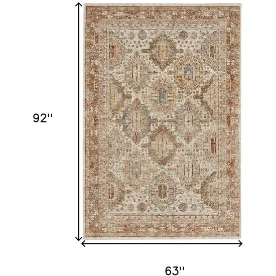 Ivory And Red Geometric Distressed Area Rug Photo 3
