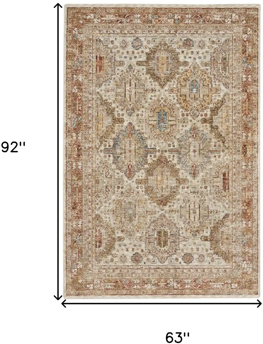 Ivory And Red Geometric Distressed Area Rug Photo 3
