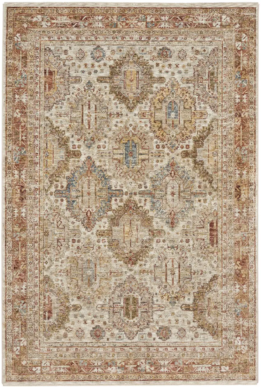 Ivory And Red Geometric Distressed Area Rug Photo 4