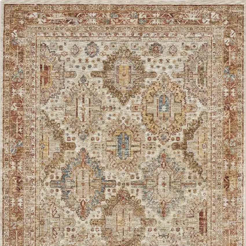 Ivory And Red Geometric Distressed Area Rug Photo 9