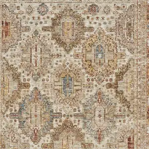 Photo of Ivory And Red Geometric Distressed Area Rug