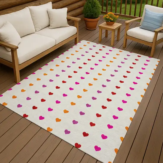 Ivory And Red Geometric Washable Indoor Outdoor Area Rug Photo 7