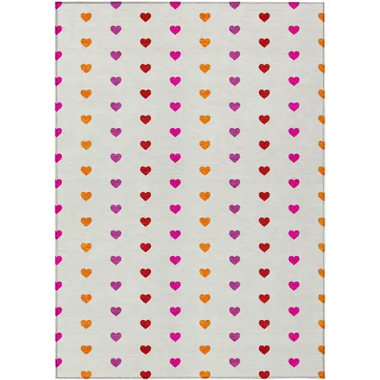 Ivory And Red Geometric Washable Indoor Outdoor Area Rug Photo 1