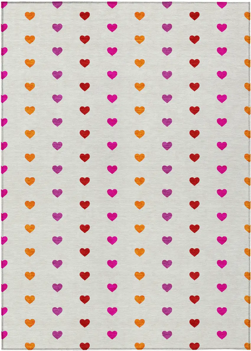 Ivory And Red Geometric Washable Indoor Outdoor Area Rug Photo 1