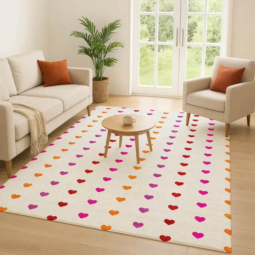 Ivory And Red Geometric Washable Indoor Outdoor Area Rug Photo 5