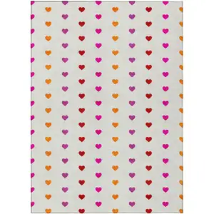 Photo of Ivory And Red Geometric Washable Indoor Outdoor Area Rug