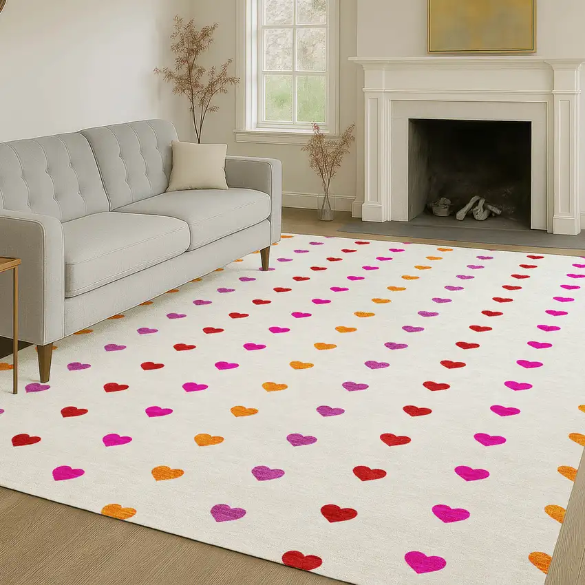 Ivory And Red Geometric Washable Indoor Outdoor Area Rug Photo 6