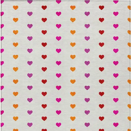 Ivory And Red Geometric Washable Indoor Outdoor Area Rug Photo 3